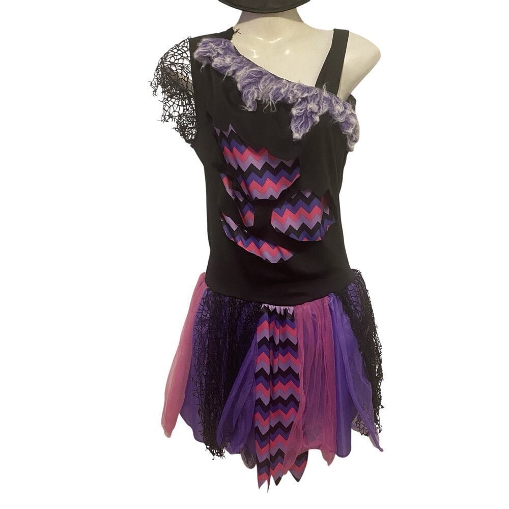 Spirit SassyCat Girls HalloweenCostume Furry BlackPurple Witchy Vams Grunge XL14 - Picture 1 of 4